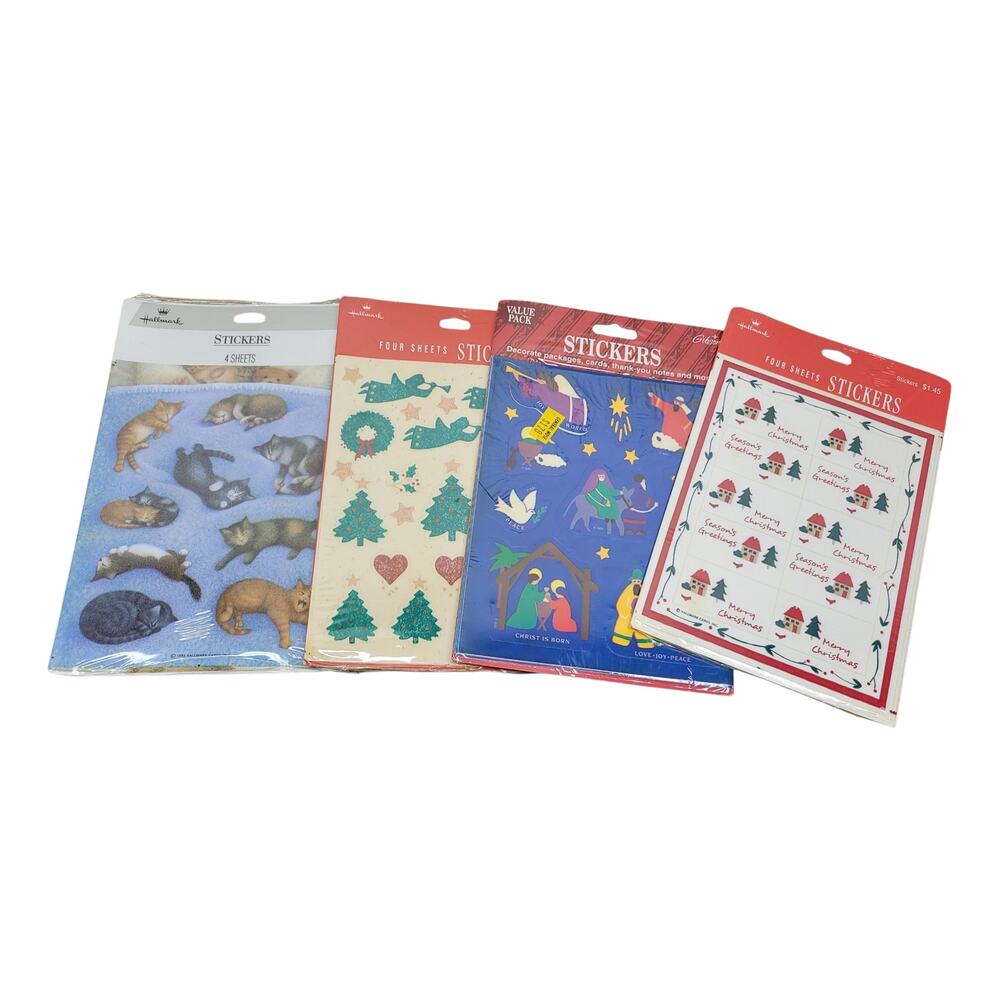 Hallmark Sticker Sheets Lot 4 Christmas Kittens Nativity Sealed New Old Stock